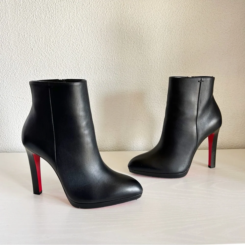 Christian Louboutin Fannylove 120 Black Leather Platform Boots Size EU 38.5